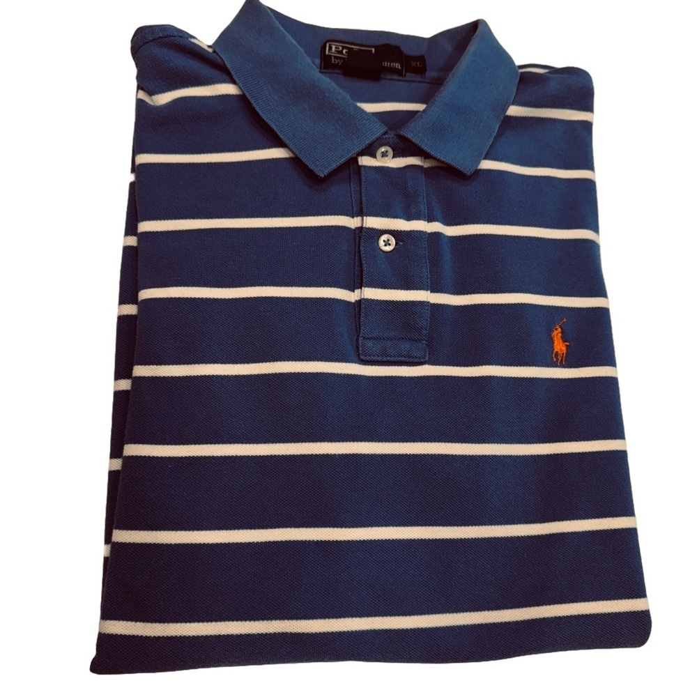 Polo Ralph Lauren Men’s Short Sleeve Polo Shirt Blue W/ White Stripes Size XL